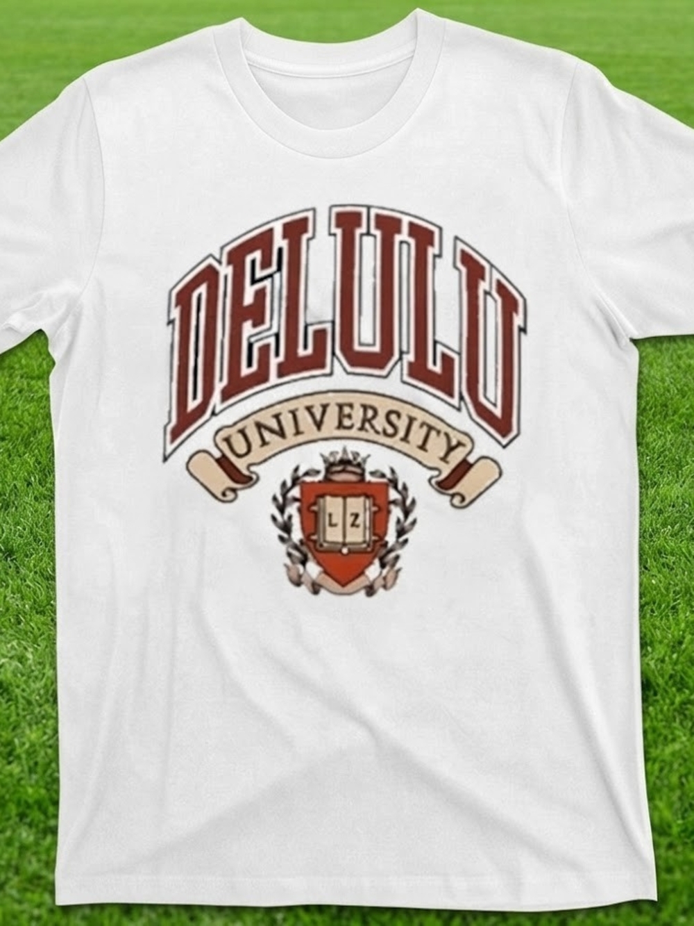 Gildan White Tee with Maroon University Crest